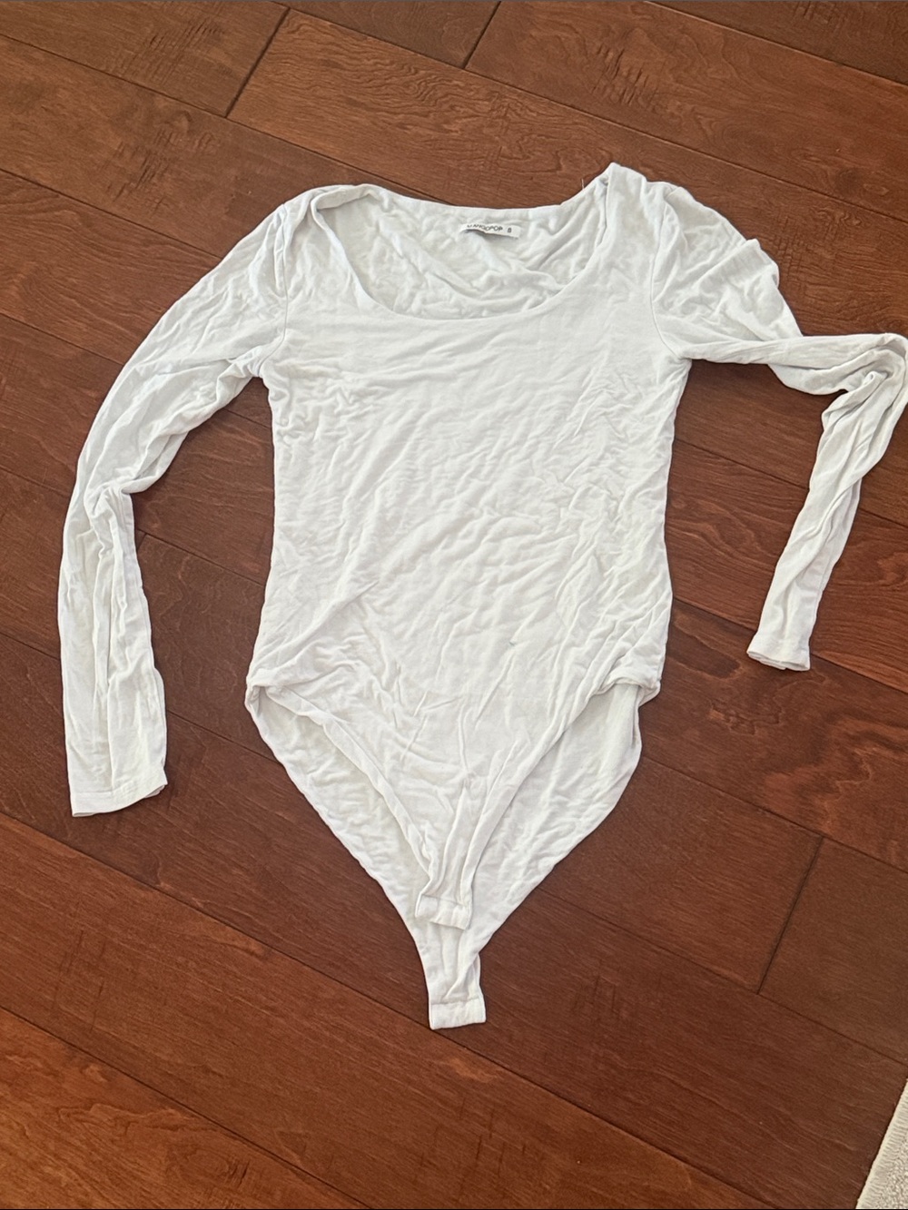 Mango White Scoop Neck Long Sleeve Bodysuit